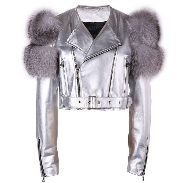 women s leather faux yoloagain fur sleeve real jacket women shiny sliver ladies 221130, Black
women s leather faux yoloagain fur sleeve real jacket women shiny sliver ladies 221130, Black