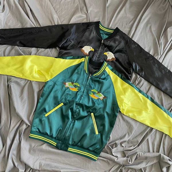 men's coat baseball uniform human make jacket cotton japanese double-sided embroidered duck eagle silk couple ins celebrity fashion, Black;brown
men's coat baseball uniform human make jacket cotton japanese double-sided embroidered duck eagle silk couple ins celebrity fashion, Black;brown