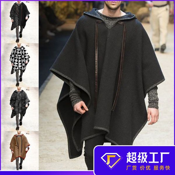men's wool blends cloak shawl pullover cape woolen coat trendy 221201, Black
men's wool blends cloak shawl pullover cape woolen coat trendy 221201, Black