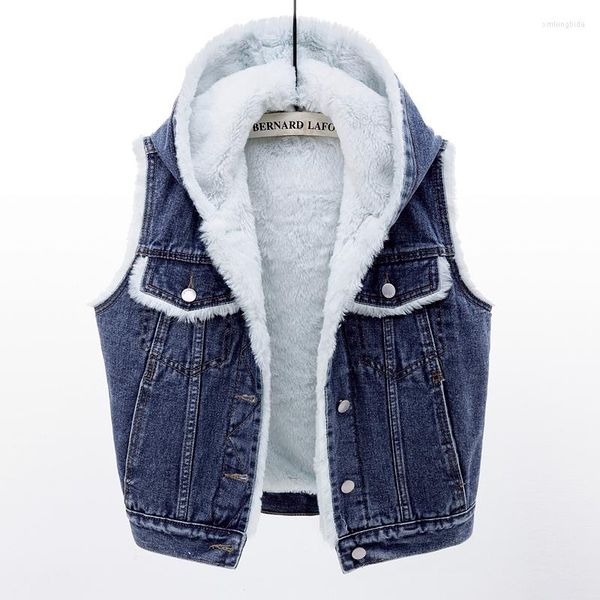 women's vests 2022 autumn winter denim cotton vest plus velvet thick slim hooded sleeveless jacket lamb warm female tide g1629, Black;white
women's vests 2022 autumn winter denim cotton vest plus velvet thick slim hooded sleeveless jacket lamb warm female tide g1629, Black;white