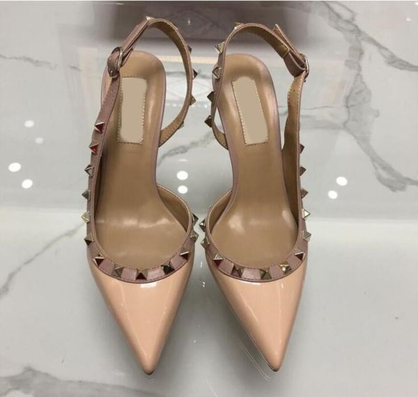 fashion sandals women pumps casual designer gold matt leather studded spikes slingback 10cm high heels shoes, Black
fashion sandals women pumps casual designer gold matt leather studded spikes slingback 10cm high heels shoes, Black