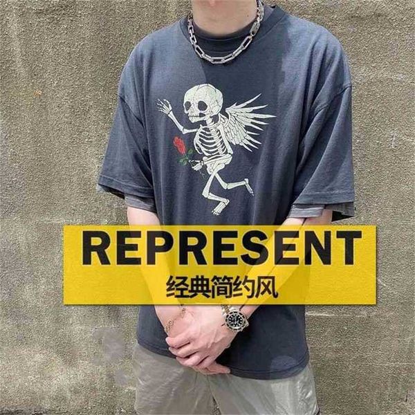 personality niche high street quality gallerysdepts vintage wash used angel skeleton short sleeve t-shirt, White;black 
personality niche high street quality gallerysdepts vintage wash used angel skeleton short sleeve t-shirt, White;black