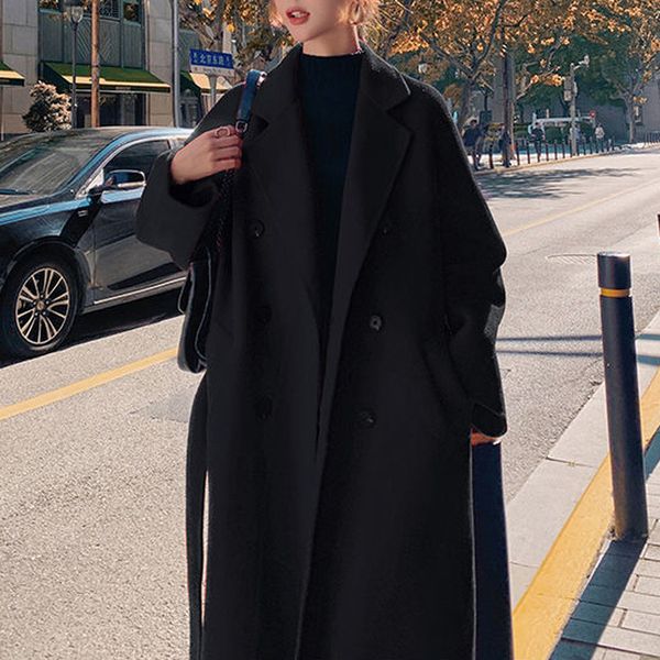 women's wool blends autumn and winter temperament mid-length thick woolen long-sleeved jacket trend red fashionable coat 221201, Black
women's wool blends autumn and winter temperament mid-length thick woolen long-sleeved jacket trend red fashionable coat 221201, Black