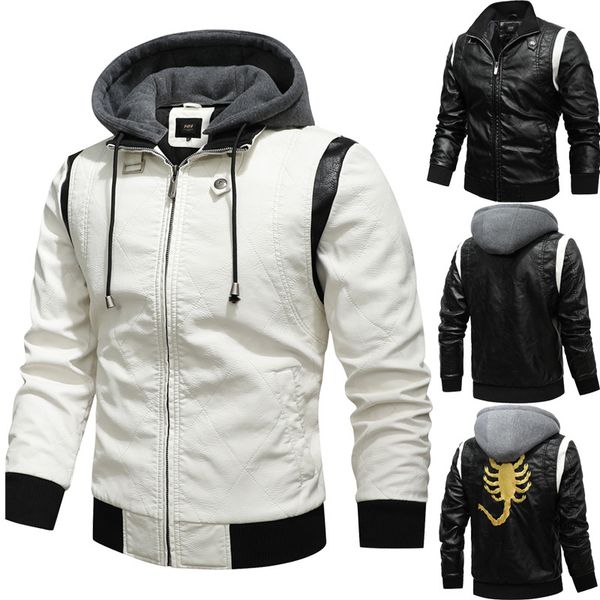 spring leather men's jacket removable hoodied scorpion embroidery motorcycle jackets men slim fit leather mens coat, Black;brown
spring leather men's jacket removable hoodied scorpion embroidery motorcycle jackets men slim fit leather mens coat, Black;brown