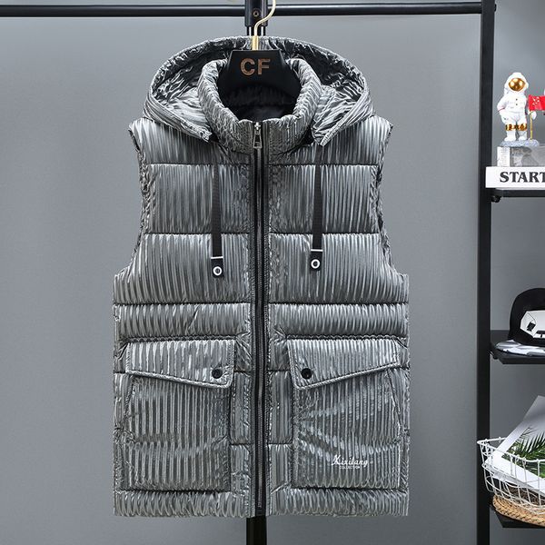men's vests 3618 black grey silver shiny surface mens warm vest thick waistcoat men down vest coat sleeveless coat vest for men with ho, Black;white
men's vests 3618 black grey silver shiny surface mens warm vest thick waistcoat men down vest coat sleeveless coat vest for men with ho, Black;white