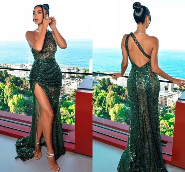 green sequined mermaid prom party dress one shoulder backless side split long women prom birthday gowns robe de soiree, Black
green sequined mermaid prom party dress one shoulder backless side split long women prom birthday gowns robe de soiree, Black