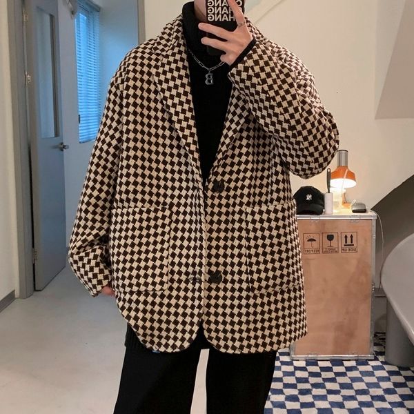men's wool blends legible coat casual loose winter jackets man turn down collar plaid coats men 221201, Black
men's wool blends legible coat casual loose winter jackets man turn down collar plaid coats men 221201, Black