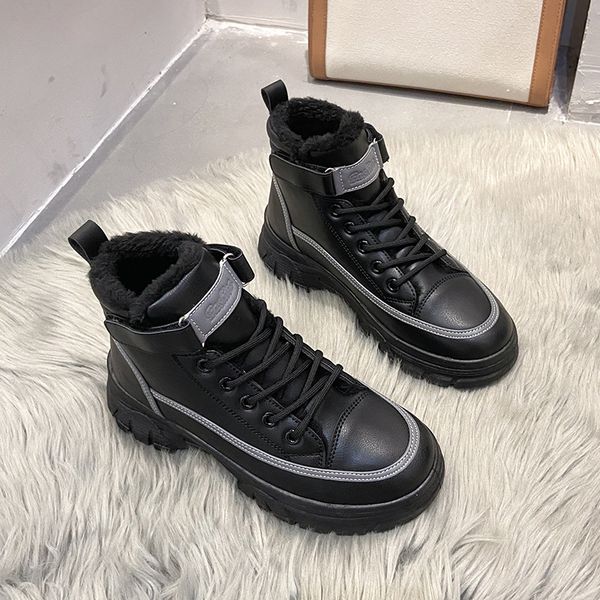 autumn and winter new snow boots women's net red fashion british style plush thickened round head short tube women's shoes, Black
autumn and winter new snow boots women's net red fashion british style plush thickened round head short tube women's shoes, Black