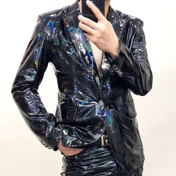 men's suits blazers black magic mirror bright leather blazer men plus performance suit jacket soft lacquer custom nightclub 221201, White;black
men's suits blazers black magic mirror bright leather blazer men plus performance suit jacket soft lacquer custom nightclub 221201, White;black