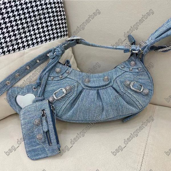 designer new luxury fashion paris women shoulder straddle moon denim diamond bag