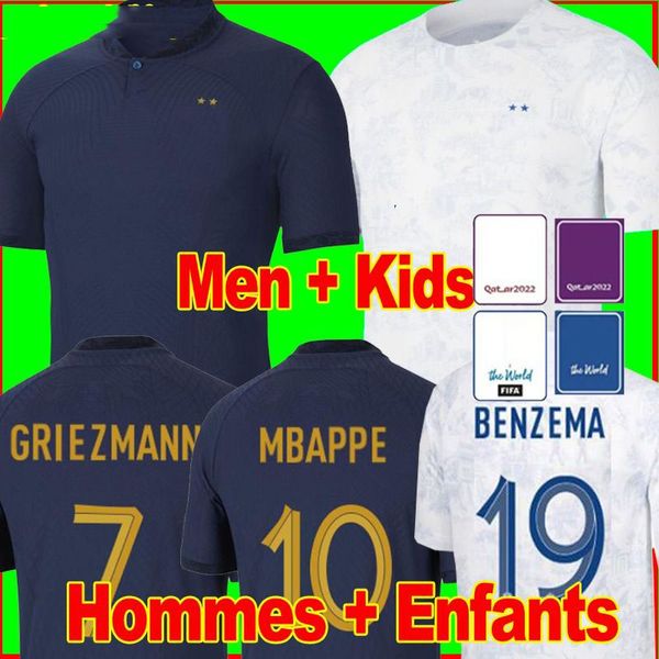 Image of Maillots De Football 2022 World Cup Soccer Jersey French BENZEMA Football Shirts MBAPPE GRIEZMANN POGBA Kante Maillot Foot Kit Top