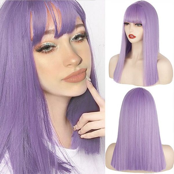 medium length straight wig neat bangs woodfestival purple synthetic wigs for women, Black
medium length straight wig neat bangs woodfestival purple synthetic wigs for women, Black