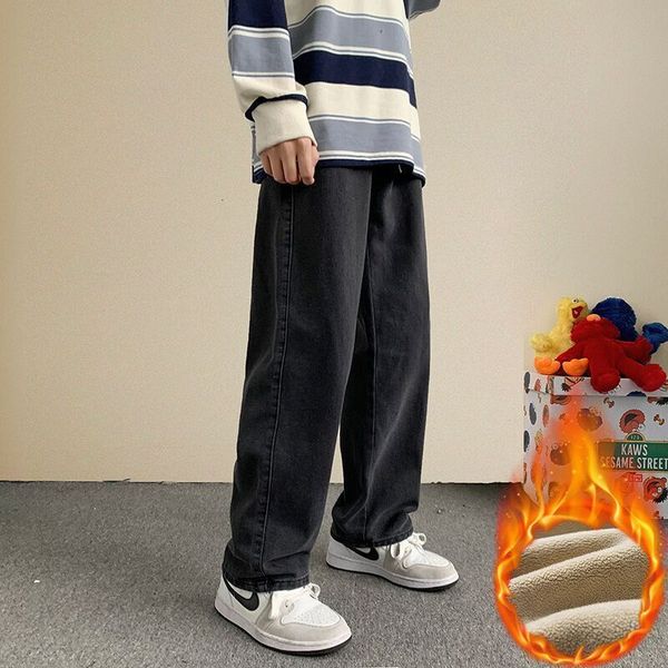 men's jeans winter men warm baggy streetwear korean fashion denim wide leg pants thicken fleece straight trousers male black 221201, Blue
men's jeans winter men warm baggy streetwear korean fashion denim wide leg pants thicken fleece straight trousers male black 221201, Blue