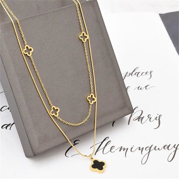 european and american fashion pendant neckplaces titanium steel round snake bone double layer hollow shell four leaf flower collar pendant n, Silver
european and american fashion pendant neckplaces titanium steel round snake bone double layer hollow shell four leaf flower collar pendant n, Silver