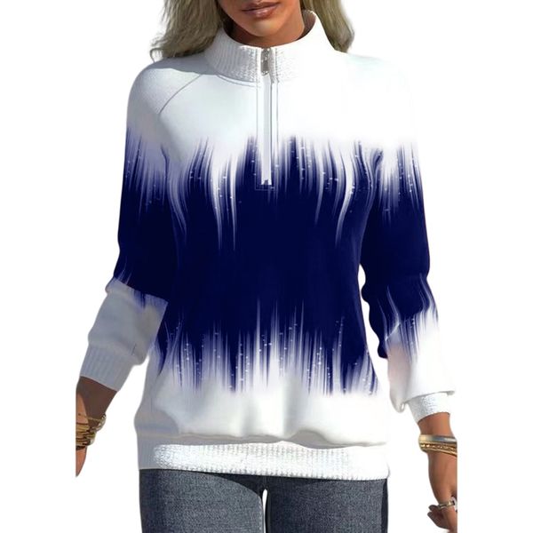 women sweaters casual gradient printed long sleeve turtleneck hoodie zipper pullover sweatshirt t-shirt, White;black
women sweaters casual gradient printed long sleeve turtleneck hoodie zipper pullover sweatshirt t-shirt, White;black