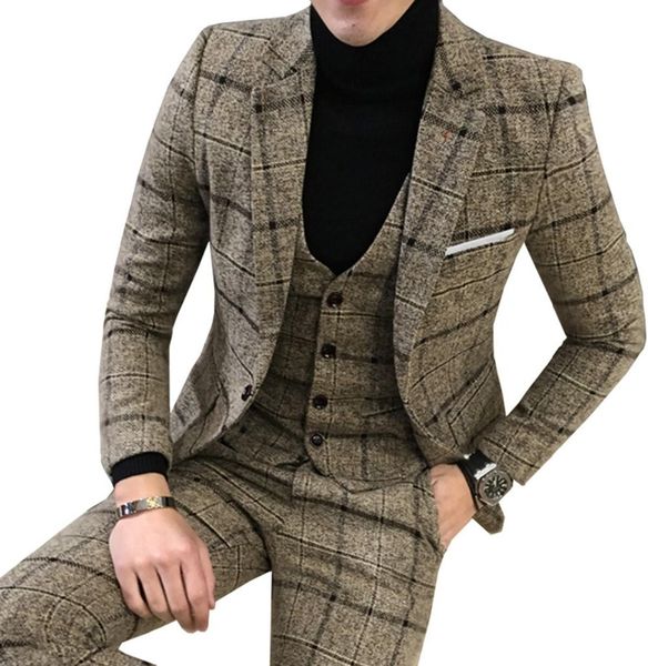 men's suits blazers 3 piece tweed plaid one button blazer slim fit groom wedding dress jacket vest pants set 221202, White;black
men's suits blazers 3 piece tweed plaid one button blazer slim fit groom wedding dress jacket vest pants set 221202, White;black