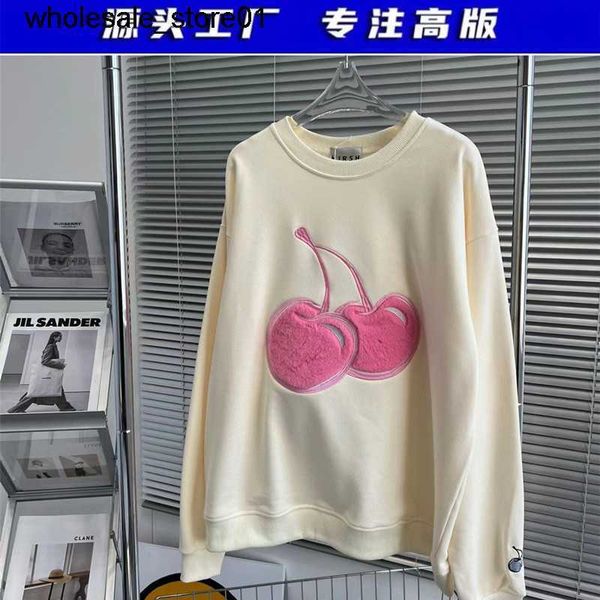 women's hoodies designer sweatshirts kirsh sweater pink plush cherry flocking round neck streetwear hoodie, Black 
women's hoodies designer sweatshirts kirsh sweater pink plush cherry flocking round neck streetwear hoodie, Black