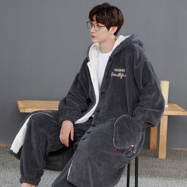 men's sleepwear nightgown long winter thick warm bathrobe pajamas coral fleece plus oversized 6xl hood house robe set for men 221201, Black;brown
men's sleepwear nightgown long winter thick warm bathrobe pajamas coral fleece plus oversized 6xl hood house robe set for men 221201, Black;brown