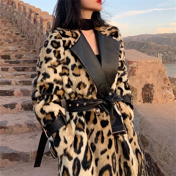 women's fur faux lautaro winter long leopard print warm fluffy trench coat for women sleeve double breasted european fashion l221202, Black
women's fur faux lautaro winter long leopard print warm fluffy trench coat for women sleeve double breasted european fashion l221202, Black