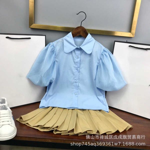 clothing sets high set children's girls' cute blue bubble sleeve short coffee pleated skirt two-piece, White
clothing sets high set children's girls' cute blue bubble sleeve short coffee pleated skirt two-piece, White