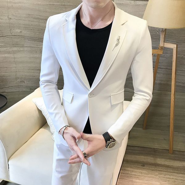 men's suits blazers wedding groomsmen blazer two piece suit set coat pants business slim color high end male jacket trousers 221202, White;black
men's suits blazers wedding groomsmen blazer two piece suit set coat pants business slim color high end male jacket trousers 221202, White;black