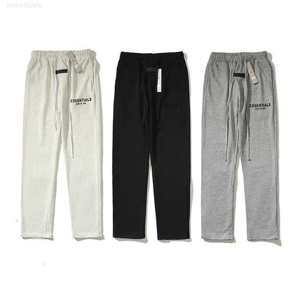 casual sports pants fog essentials season 8 double thread flocking print high street straight loose pants for men and women fashion sweatpan, Black