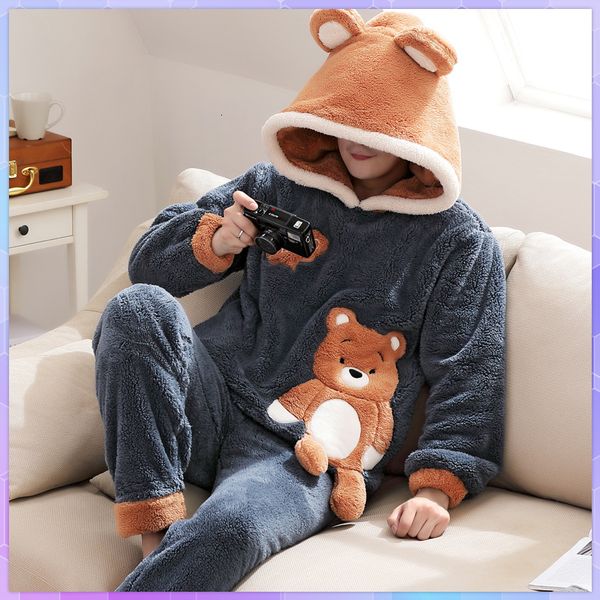 men's sleepwear casual cartoon winter thicken flannel warm pajamas for men sets male long sleeve homewear loose pajama plus size 3xl 22, Black;brown
men's sleepwear casual cartoon winter thicken flannel warm pajamas for men sets male long sleeve homewear loose pajama plus size 3xl 22, Black;brown