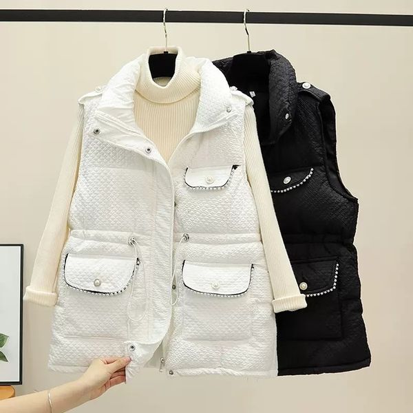 women's vests winter sleeveless stand collar multi pockets thick cotton vest women sleeveless jacket autumn 221202, Black;white
women's vests winter sleeveless stand collar multi pockets thick cotton vest women sleeveless jacket autumn 221202, Black;white
