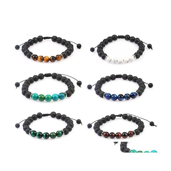 

beaded 8mm lava rock stone bead bracelet essential oil diffuser elastic braided rope tiger eye yoga chakra men bracele drop delivery dhydi, Black