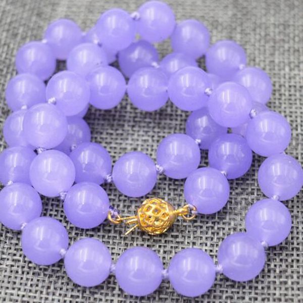 8mm natural purple jade round gemstone beads necklace 18'' aaa, Silver