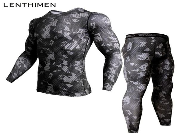 camouflage mens compression shirt pants set running tight suit long sleeves shirts leggings sport suits men gym workout clothing3004077, Black;blue
