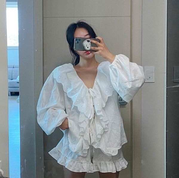 women's sleepwear 1 set big lace v neck pajama sets shorts vintage ladies girls ruffles linen pyjamas set summer home 221202, Black;red
women's sleepwear 1 set big lace v neck pajama sets shorts vintage ladies girls ruffles linen pyjamas set summer home 221202, Black;red
