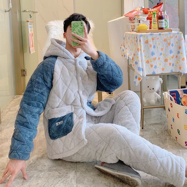 men's sleepwear winter men flannel pajamas set three layer hooded thick nightwear male coral velvet warm nightdress casual loose 221201, Black;brown
men's sleepwear winter men flannel pajamas set three layer hooded thick nightwear male coral velvet warm nightdress casual loose 221201, Black;brown