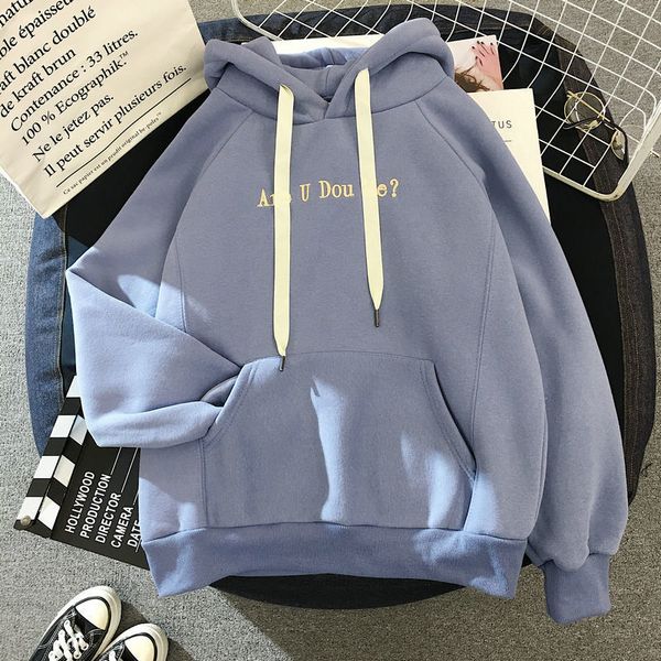 

women's hoodies sweatshirts are u dou me print autumn winter warm thicken coat sweatshirt women hoody loose korean jacket apricot hoodi, Black