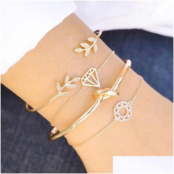 charm bracelets fashion jewelry bracelet set diamond circle chaim knot leave bangle bracelets 4pcs/set drop delivery dh281, Golden;silver
charm bracelets fashion jewelry bracelet set diamond circle chaim knot leave bangle bracelets 4pcs/set drop delivery dh281, Golden;silver