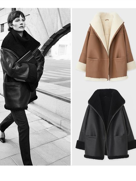 women's fur faux winter women warm zipper coat long sleeve leather ladies fashion jacket female outwear with pockets 221202, Black
women's fur faux winter women warm zipper coat long sleeve leather ladies fashion jacket female outwear with pockets 221202, Black