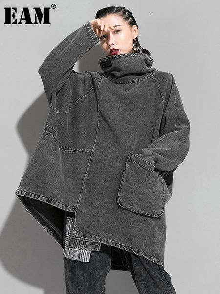women's jackets eam loose fit black denim big size sweatshirt high collar long sleeve women fashion spring autumn 1k166 221201, Black;brown
women's jackets eam loose fit black denim big size sweatshirt high collar long sleeve women fashion spring autumn 1k166 221201, Black;brown
