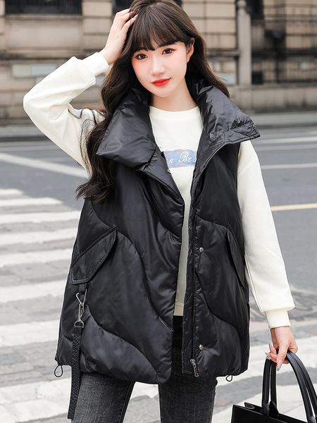 women's vests turn down collar autumn winter vest solid zipper pockets ladies loose sleeveless jacket thick waistcoat female 221202, Black;white
women's vests turn down collar autumn winter vest solid zipper pockets ladies loose sleeveless jacket thick waistcoat female 221202, Black;white