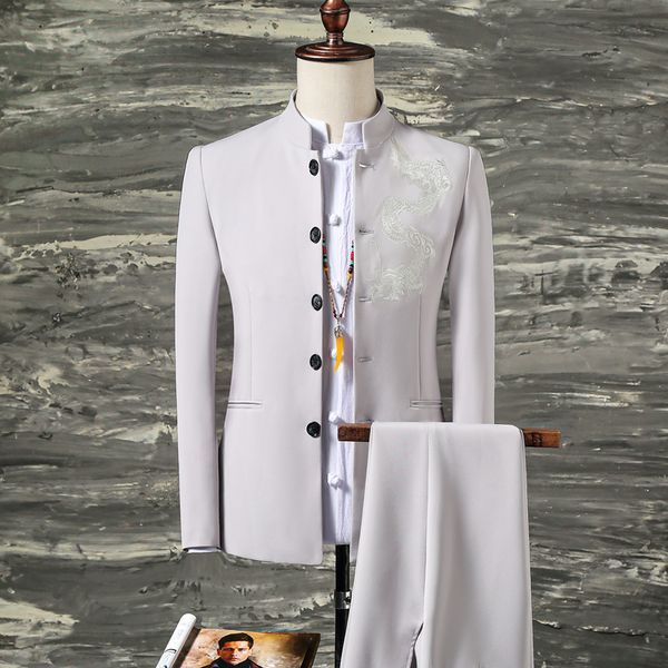 men's suits blazers 2 pcs set stand collar suit coat pants fashion casual boutique business dragon embroidery jacket trousers 221201, White;black
men's suits blazers 2 pcs set stand collar suit coat pants fashion casual boutique business dragon embroidery jacket trousers 221201, White;black