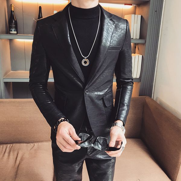 men's suits blazers suit jacket pants 2 pcs set fashion casual boutique pure color leather trousers 221202, White;black
men's suits blazers suit jacket pants 2 pcs set fashion casual boutique pure color leather trousers 221202, White;black