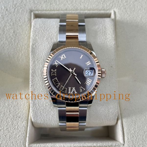 fashion lady watch dark brown roman dial automatic mechanical 6 o'clock diamond 31mm rose gold oyster stainless steel sapphire perpetua, Slivery;brown
fashion lady watch dark brown roman dial automatic mechanical 6 o'clock diamond 31mm rose gold oyster stainless steel sapphire perpetua, Slivery;brown