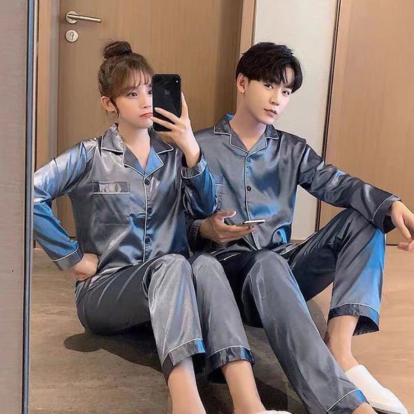 men's sleepwear couple pajama sets silk satin solid color long button down pijama plus size sleep clothes pyjama men home wear 221202, Black;brown
men's sleepwear couple pajama sets silk satin solid color long button down pijama plus size sleep clothes pyjama men home wear 221202, Black;brown