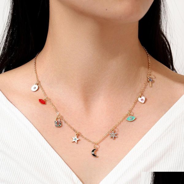 pendant necklaces fashion jewelry lip eye devil key lock moon snowflake love star geometric collarbone chain charms pendant necklace dh06g, Silver
pendant necklaces fashion jewelry lip eye devil key lock moon snowflake love star geometric collarbone chain charms pendant necklace dh06g, Silver