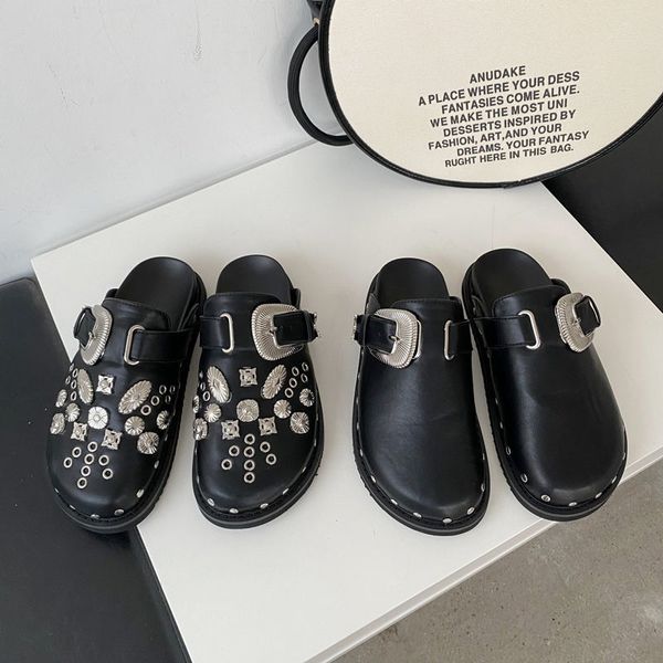 slippers summer women shoes punk metal rivet charms black pu mules slip on outdoor platform modern casual for female mona fashion trend
slippers summer women shoes punk metal rivet charms black pu mules slip on outdoor platform modern casual for female mona fashion trend