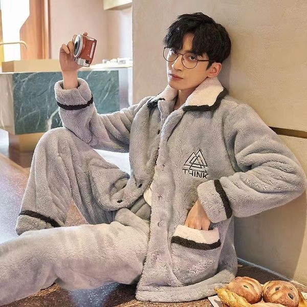 men's sleepwear coral fleece lounge set pajamas thick warm winter pijama 2 piece set male casual loungewear 221202, Black;brown
men's sleepwear coral fleece lounge set pajamas thick warm winter pijama 2 piece set male casual loungewear 221202, Black;brown