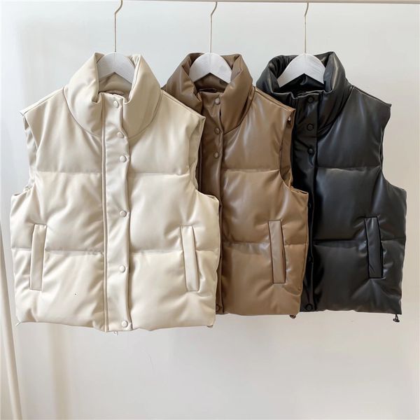 women's vest solid faux leather cotton vest winter fashion ladies casual thick warm sleeveless parka female zipper outwear 221202, Black;white
women's vest solid faux leather cotton vest winter fashion ladies casual thick warm sleeveless parka female zipper outwear 221202, Black;white