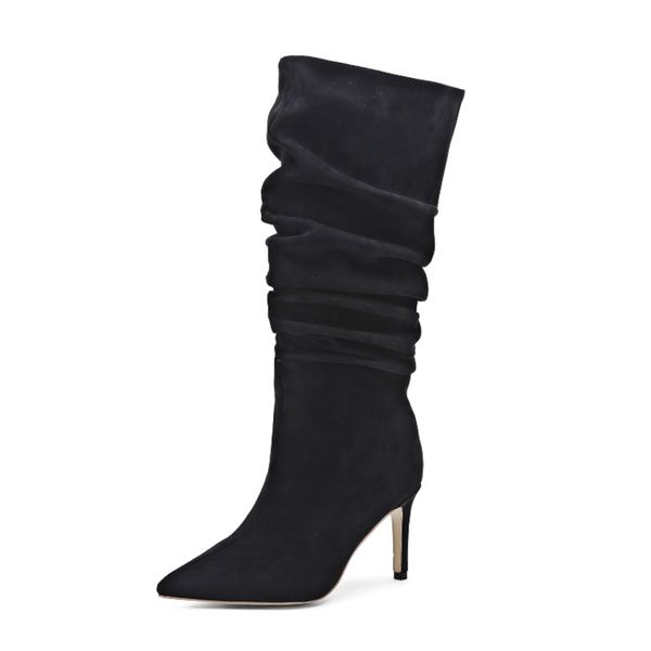 women's european and american winter new pointy thin high-heeled sleeve pleated colorful large fashion boots, Black
women's european and american winter new pointy thin high-heeled sleeve pleated colorful large fashion boots, Black