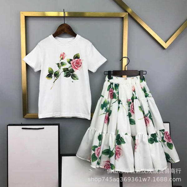 clothing sets high set children's girls' summer fashion round neck short sleeve flower print waist half skirt two-piece, White
clothing sets high set children's girls' summer fashion round neck short sleeve flower print waist half skirt two-piece, White