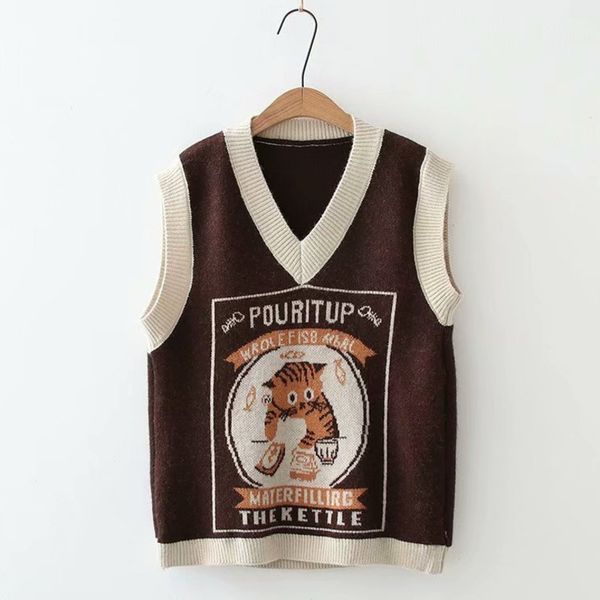 women's vests urifens preppy style sweater korean v neck sleveless letter cat women loose vintage female jumper ln18u 221202, Black;white
women's vests urifens preppy style sweater korean v neck sleveless letter cat women loose vintage female jumper ln18u 221202, Black;white