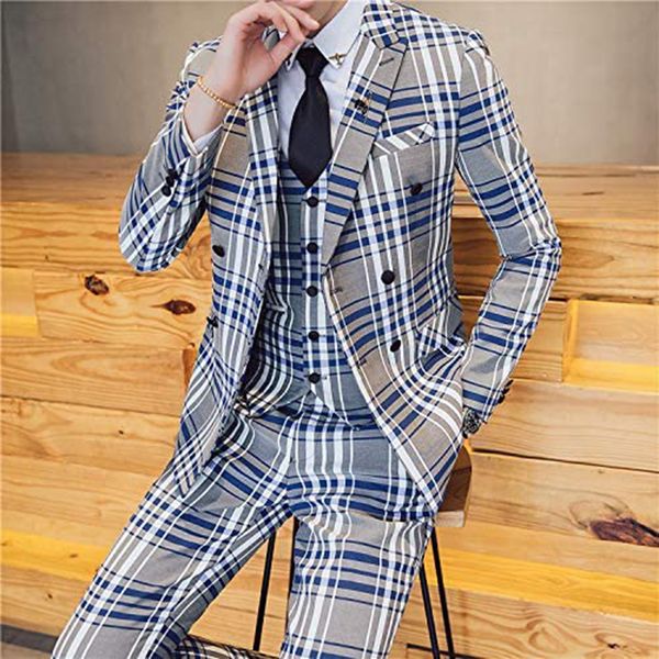 men's suits blazers slim fit 3 piece formal plaid for men double breasted wedding tuxedos suit blazer vest pants 221202, White;black
men's suits blazers slim fit 3 piece formal plaid for men double breasted wedding tuxedos suit blazer vest pants 221202, White;black